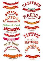 Fast food ribbon banner set for badge design vector