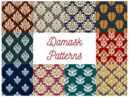 Floral damask seamless pattern background set vector