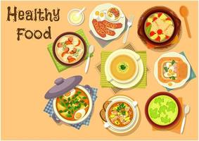 Soup dishes icon for healthy lunch menu design vector