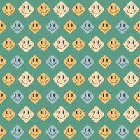 Groovy funny pattern. Seamless trendy retro 60s 70s background with smiles. Good vibes concept. Flat vector illustration. Repeat vintage pattern