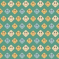 Groovy funny pattern. Seamless trendy retro 60s 70s background with smiles. Good vibes concept. Flat vector illustration. Repeat vintage pattern