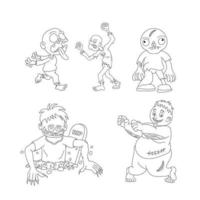 ilustración de arte de línea de zombie de halloween para colorear página vector
