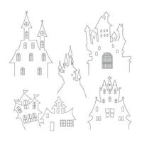 Halloween Hunted House Line Art Illustration for Coloring Page vector