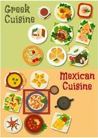 icono de la cocina mexicana y griega para el diseño de alimentos vector