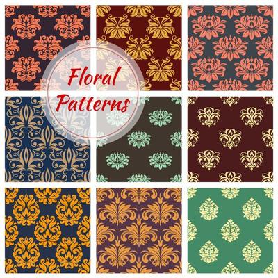 Floral seamless pattern with damask flourishes