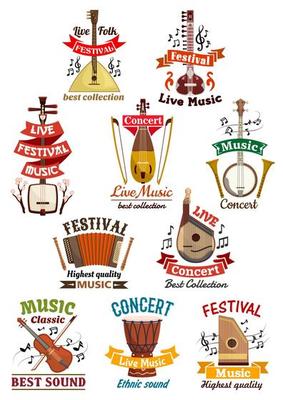 Musical instruments icons and emblems