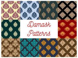 conjunto de patrones de vectores ornamentados florales de damasco