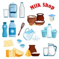 Milk shop and dairy products vector isolated icons