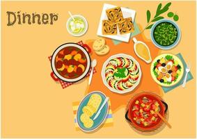 French cuisine vegetable and meat dishes icon vector