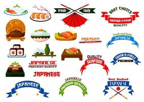 Japanese cuisine sushi icons set vector