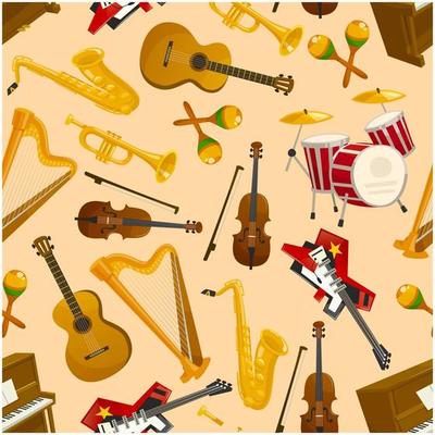Musical instruments vector seamless pattern