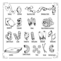 Pasta, spaghetti, macaroni isolated sketch icons vector