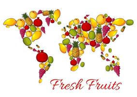 mapa mundial de frutas frescas vectoriales vector