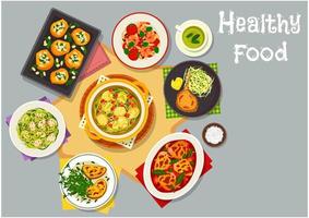 Healthy food dishes icon for lunch menu design vector