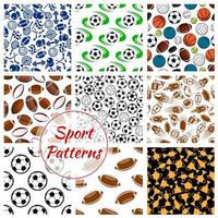 Sport balls, fitness items seamless patterns set vector