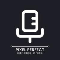 Microphone pixel perfect white linear ui icon for dark theme. Sound record. Send voice message. Vector line pictogram. Isolated user interface symbol for night mode. Editable stroke