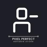 Remove user pixel perfect white linear ui icon for dark theme. Unfriend and ban online. Vector line pictogram. Isolated user interface symbol for night mode. Editable stroke