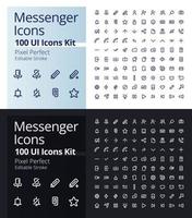 Messenger pixel perfect linear ui icons kit for dark, light mode. Online communication. Outline isolated user interface elements for night, day themes. Editable stroke vector