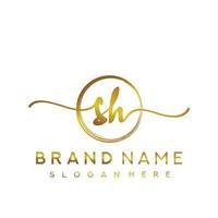 Initial SH handwriting logo with circle hand drawn template vector