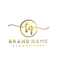 Initial TQ handwriting logo with circle hand drawn template vector