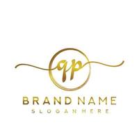 Initial QP handwriting logo with circle hand drawn template vector