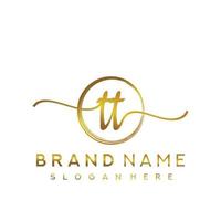 Initial TT handwriting logo with circle hand drawn template vector