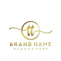 Initial TT handwriting logo with circle hand drawn template vector