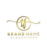 Initial TF handwriting logo with circle hand drawn template vector