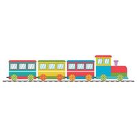 Wooden train with carriages, color vector illustration in flat style