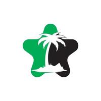 logo vectorial de playa estrella y palmera. signo de viajes y turismo. vector