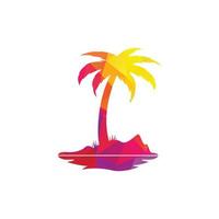 diseño de logo de playa tropical y palmera. diseño creativo del logotipo del vector de la palmera