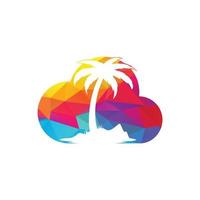 playa de nubes y logotipo vectorial de palmeras. signo de viajes y turismo. vector
