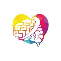 diseño de plantilla de logotipo de neurología. cerebro digital en el diseño del logo en forma de corazón. vector