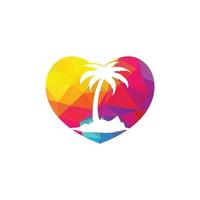 logotipo de vector de amor de playa. icono de corazón y palmera. signo de viajes y turismo.