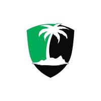 diseño de logo de playa tropical y palmera. diseño creativo del logotipo del vector de la palmera