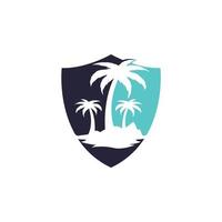 diseño de logo de playa tropical y palmera. diseño creativo del logotipo del vector de la palmera