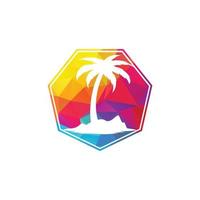 diseño de logo de playa tropical y palmera. diseño creativo del logotipo del vector de la palmera