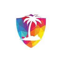 diseño de logo de playa tropical y palmera. diseño creativo del logotipo del vector de la palmera