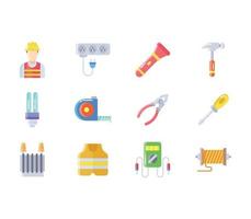 Electrician and electrical work element icon set vector