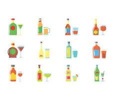 Set of bar and restaurant drinks bottles set vector