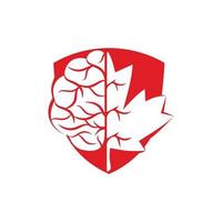 Creative brain and maple leaf logo design. Canada business sign. vector