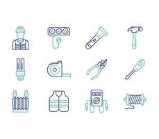 Electrician and electrical work element icon set vector