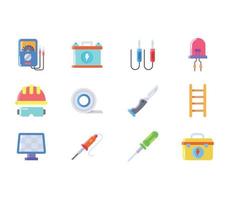 Electrician and electrical work element icon set vector