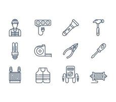 Electrician and electrical work element icon set vector