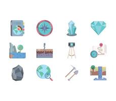 conjunto de iconos de estudio de geografía y geología vector