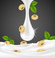 Soy milk with splash isolated on transparent background. Milk pouring down for package design. Milk and Calcium. Dietary supplement bone, Medical or healthcare concept. 3d Vector EPS10 illustration