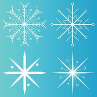 White snowflake icons collection in line style isolated on blue background. New year design elements, frozen symbol, Vector illustration