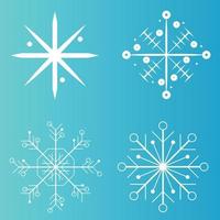 White snowflake icons collection in line style isolated on blue background. New year design elements, frozen symbol, Vector illustration