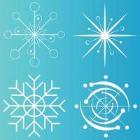 White snowflake icons collection in line style isolated on blue background. New year design elements, frozen symbol, Vector illustration