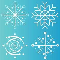 White snowflake icons collection in line style isolated on blue background. New year design elements, frozen symbol, Vector illustration